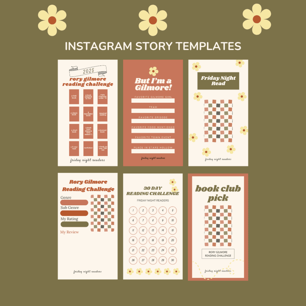 RORY GILMORE READING CHALLENGE INSTAGRAM STORY TEMPLATES.