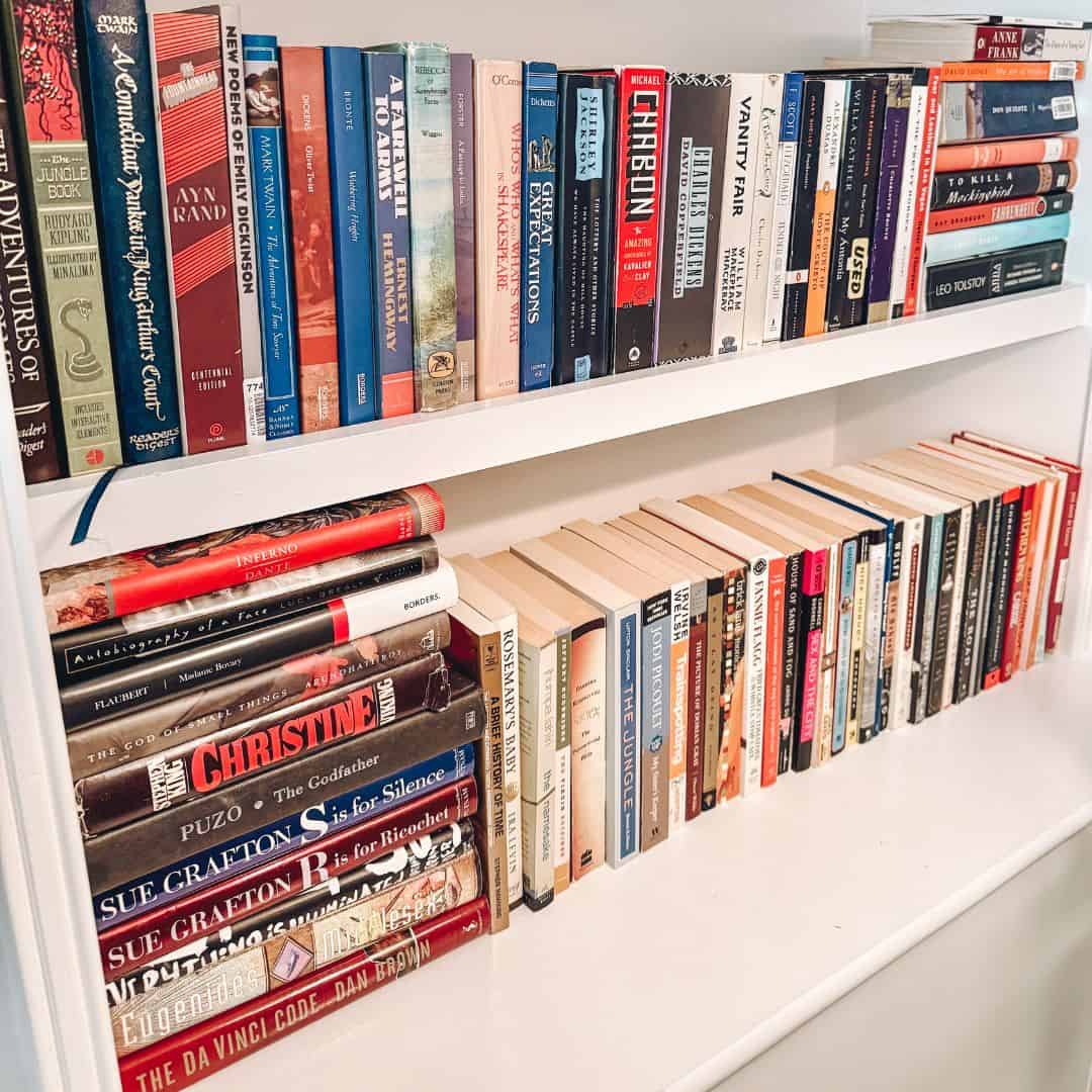 bookshelves filled with books referenced on Gilmore Girls.