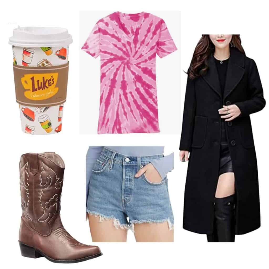 Collage of Lorelai Gilmore's outfit on Rory's first day at Chilton.