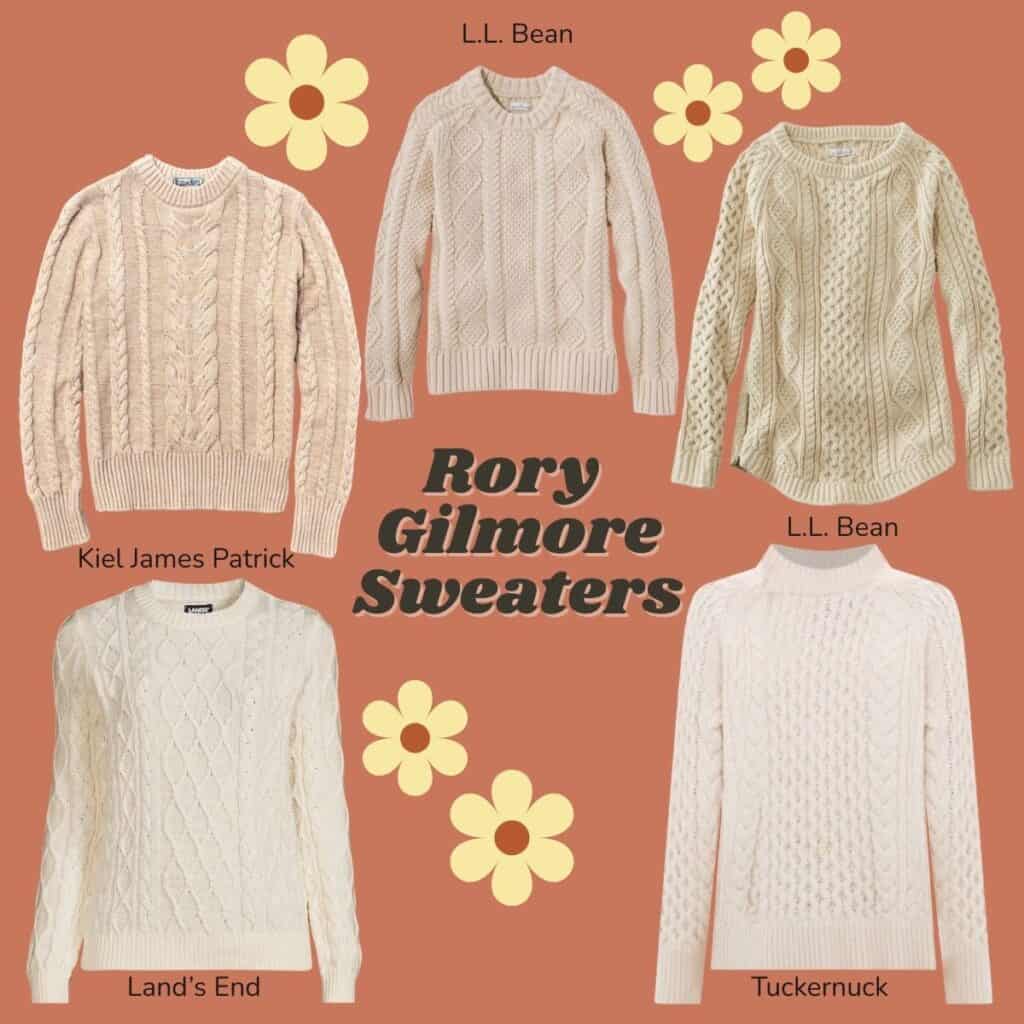collage of rory gilmore sweater ideas.
