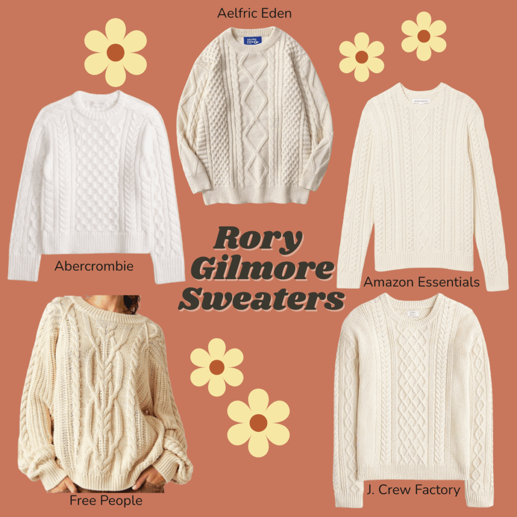 collage of rory gilmore sweater ideas.