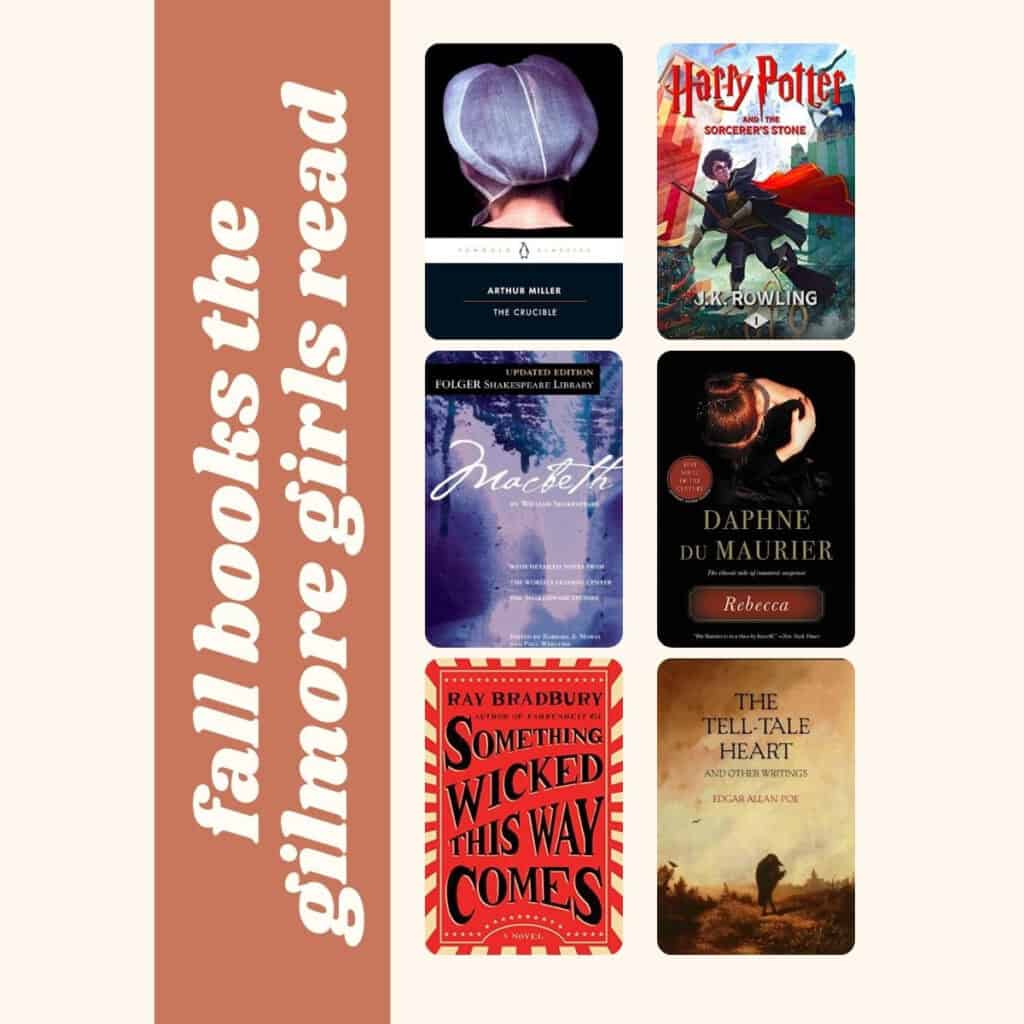 Collage of fall books The Gilmore Girls red.