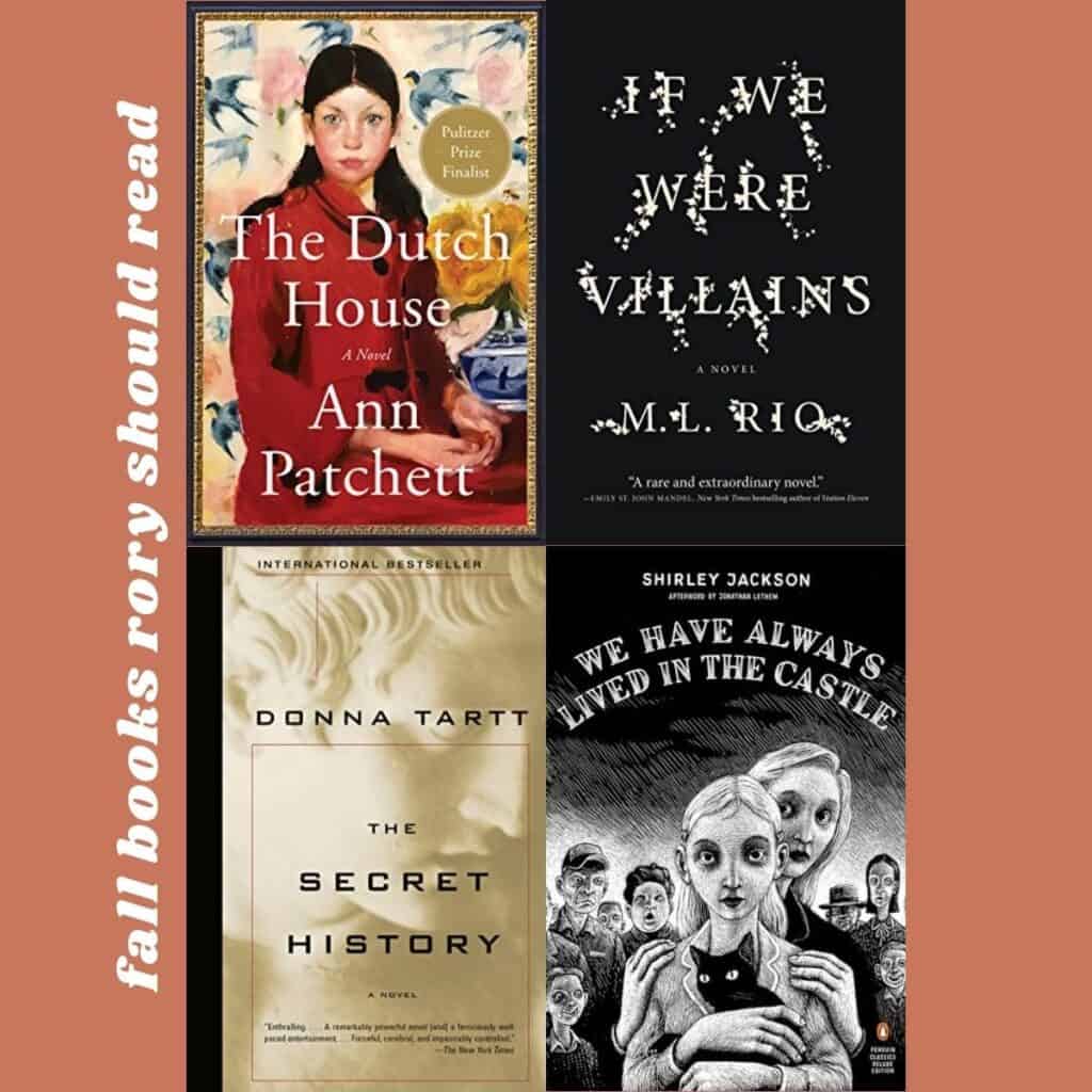 Collage of fall books that Rory Gilmore should read.