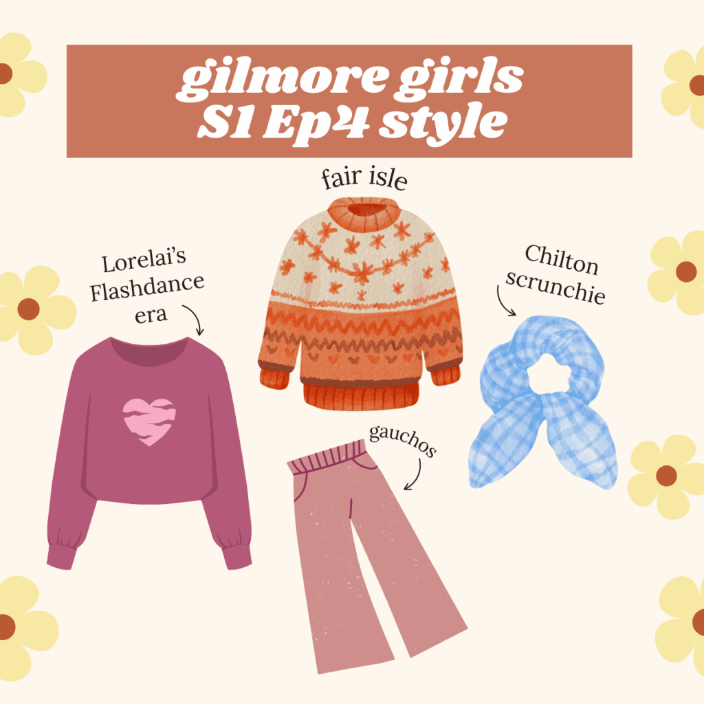 Collage of Gilmore Girls season 1 episode 4 style.