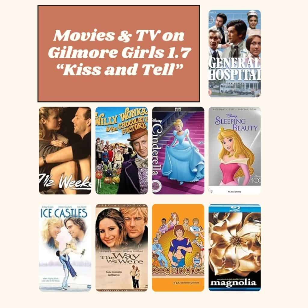 COLLAGE OF MOVIES ON SEASON 1 EPISODE 7 OF GILMORE GIRLS "KISS AND TELL."