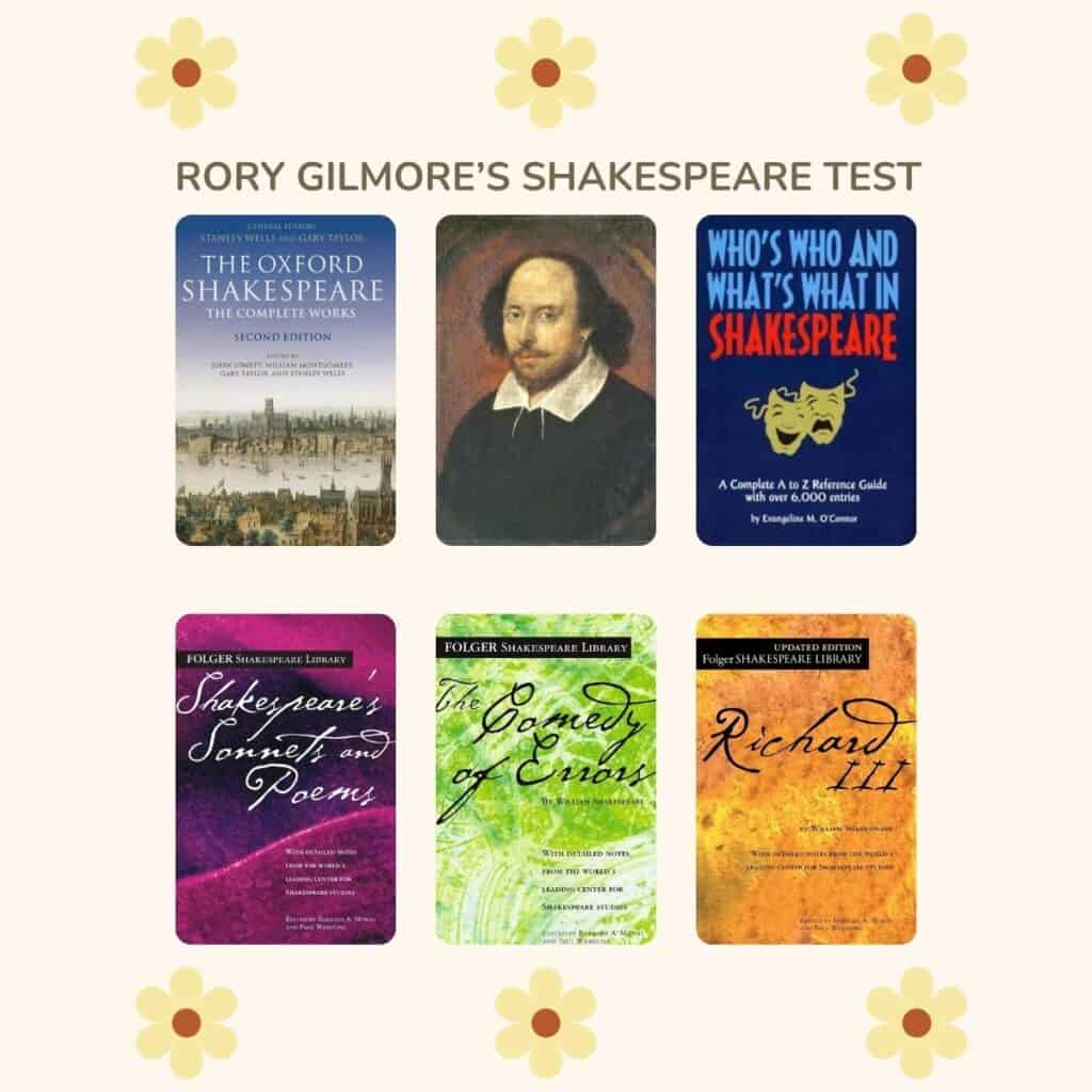 Collage of books from Rory Gilmore's Shakespeare test.