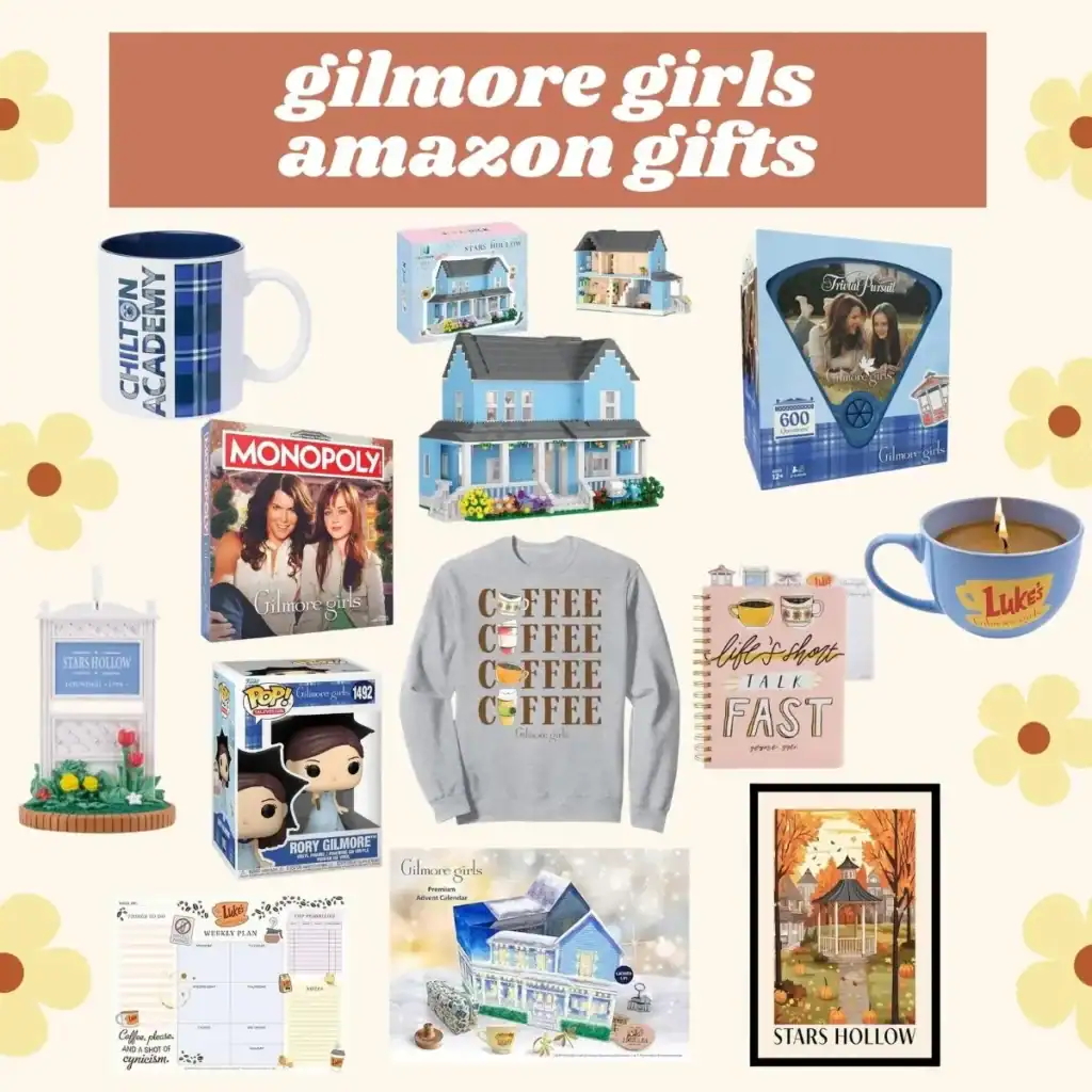 collage of gilmore girls gifts from amazon.