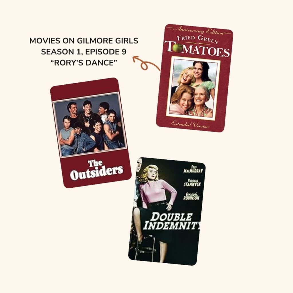 collage of movies on gilmore girls season 1, episode 9 "rory's dance."