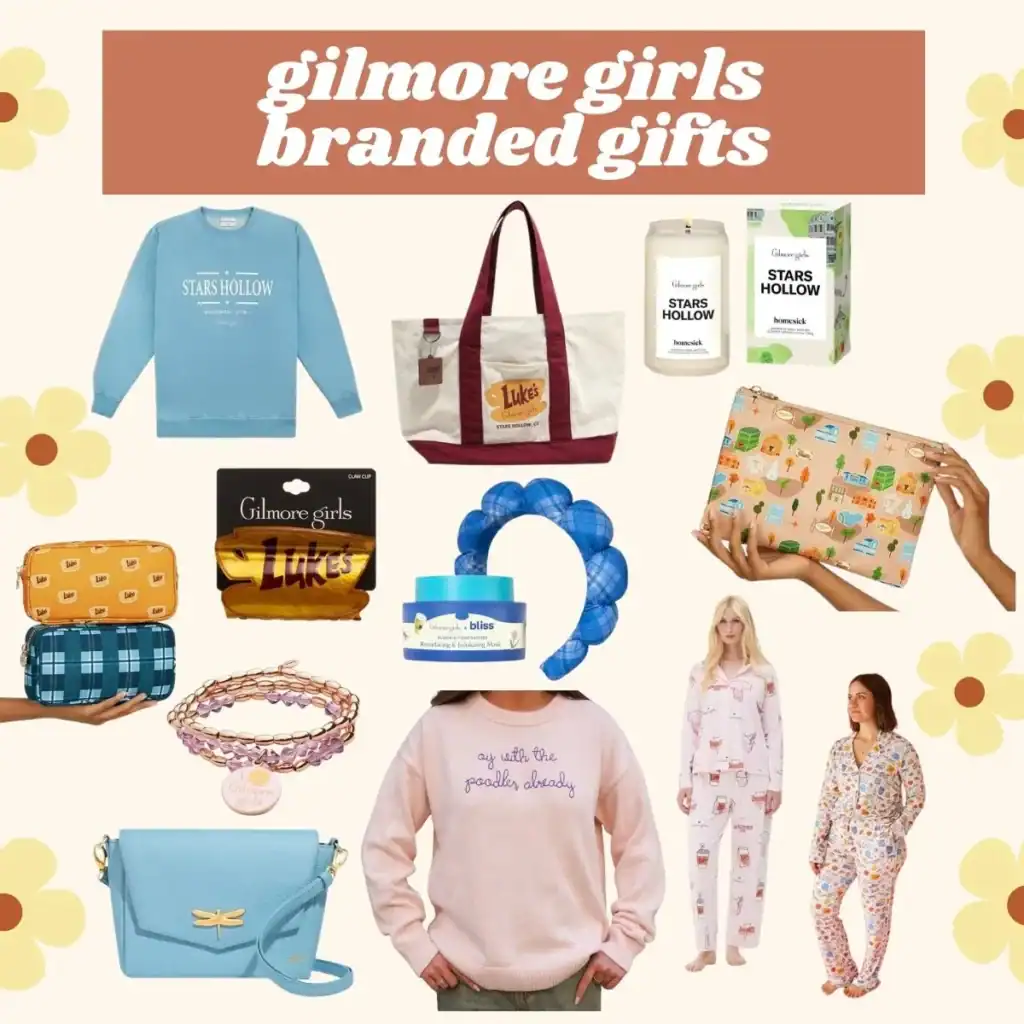 collage of gilmore girls brand collaboration products.