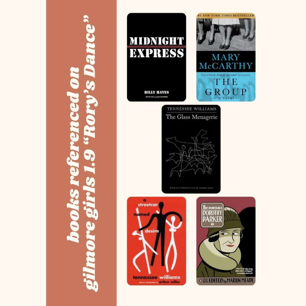 collage of books referenced on gilmore girls 1.9 "rory's dance."