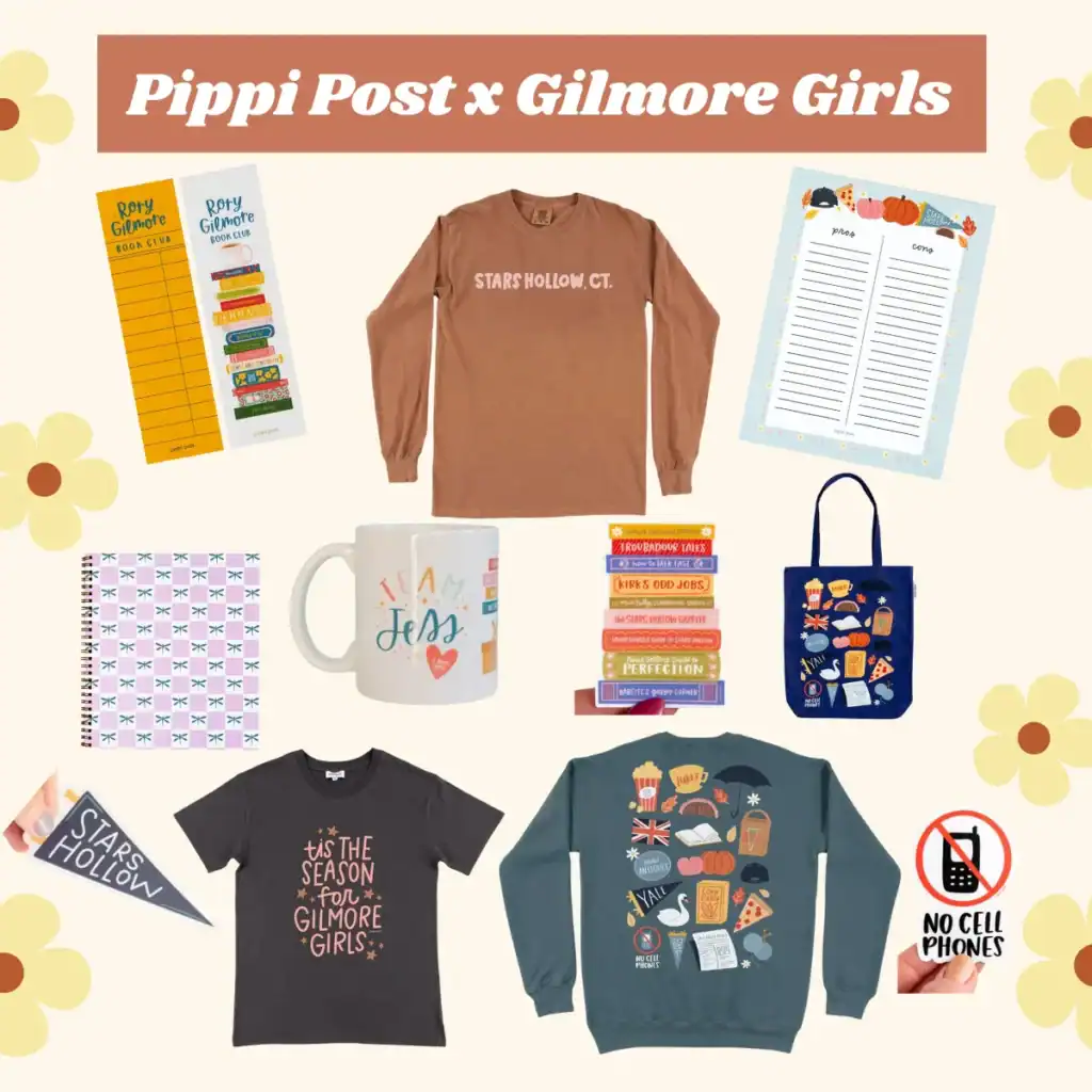collage of gilmore girls gifts from pippi post.
