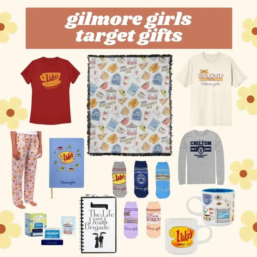 collage of gilmore girls gifts from target.