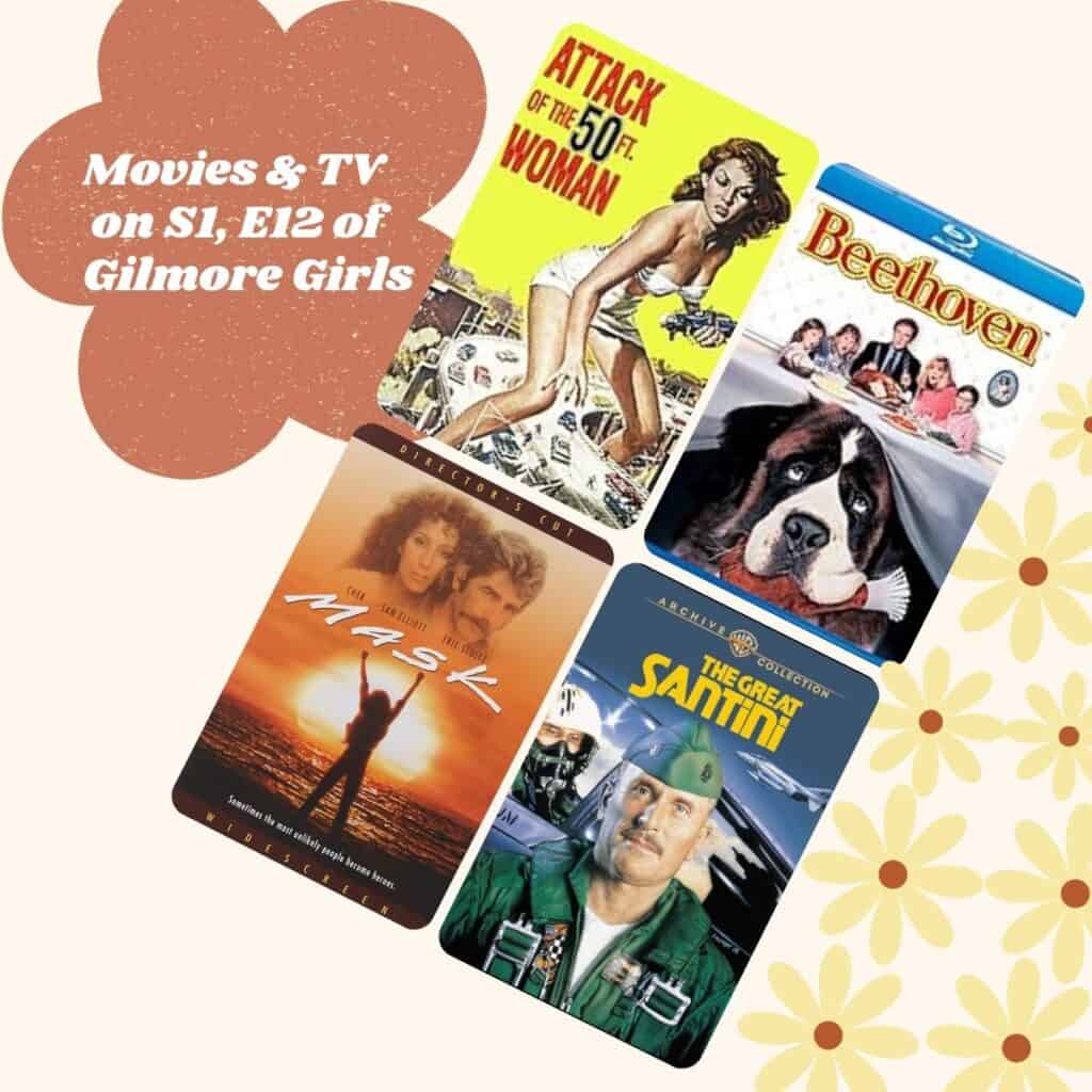 collage of movies on gilmore girls season 1, episode 12 "double date."