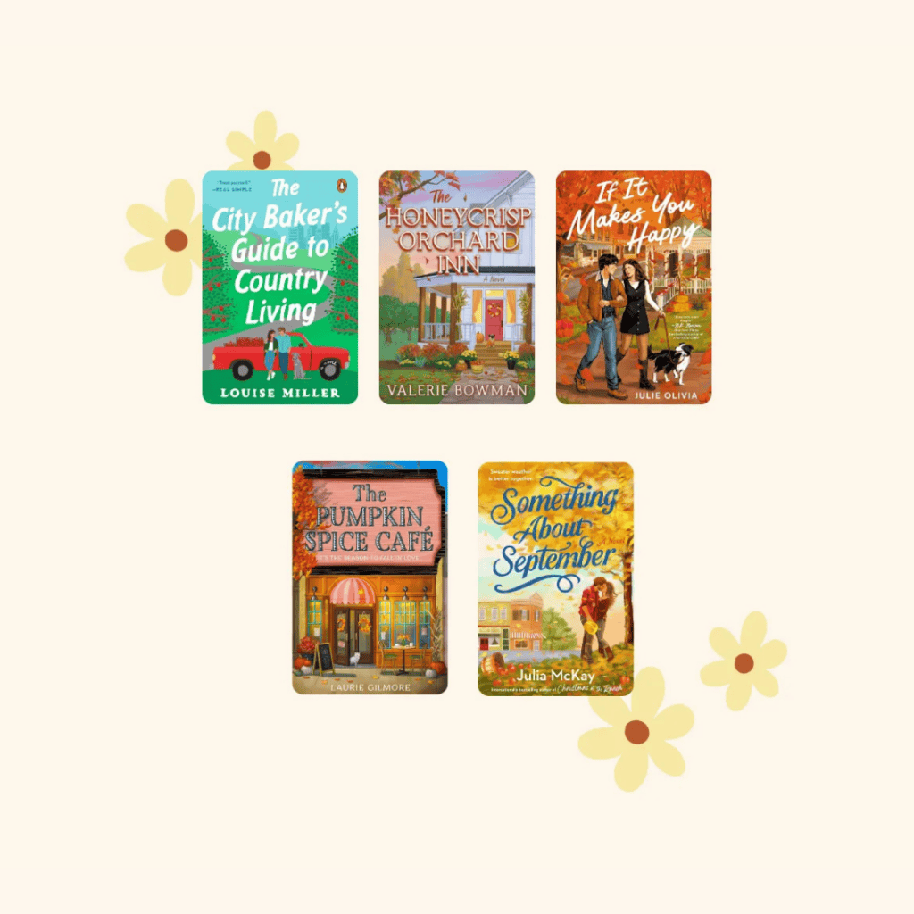 collage of spicy fall romance books like gilmore girls.