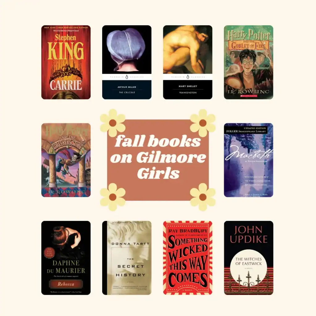 collage of fall books from gilmore girls.