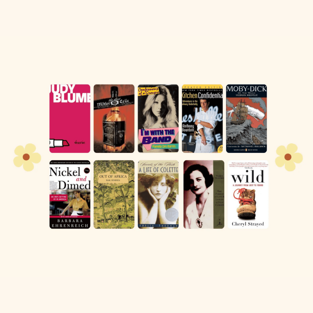 collage of books lorelai gilmore read.